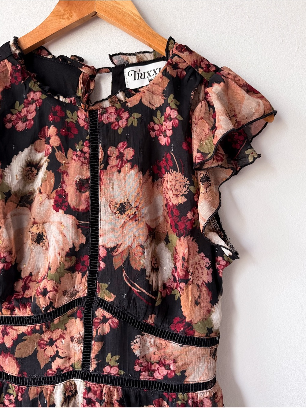 Trixxi Black Floral Tiered Ruffle Mini Dress - Picture 2 of 5